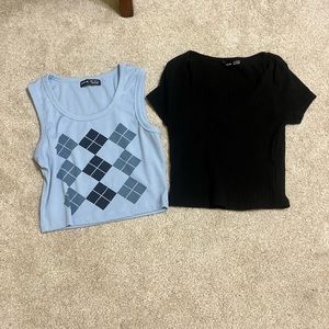 shien argyl tank top and shien black cropped top